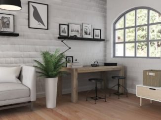vizualizácia interiéru s dreveným nábytkom