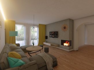 3D vizualizácia moderná obývačka