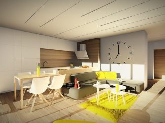 3D vizualizácia veselý moderný interiér kuchyňa