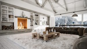 obývačka v škandinávskom štýle